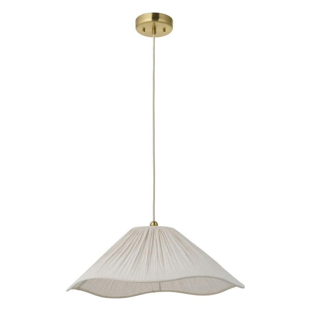 Endon Isabella Pendant Light in Brushed Aged Brass with Vintage White Scalloped Shade