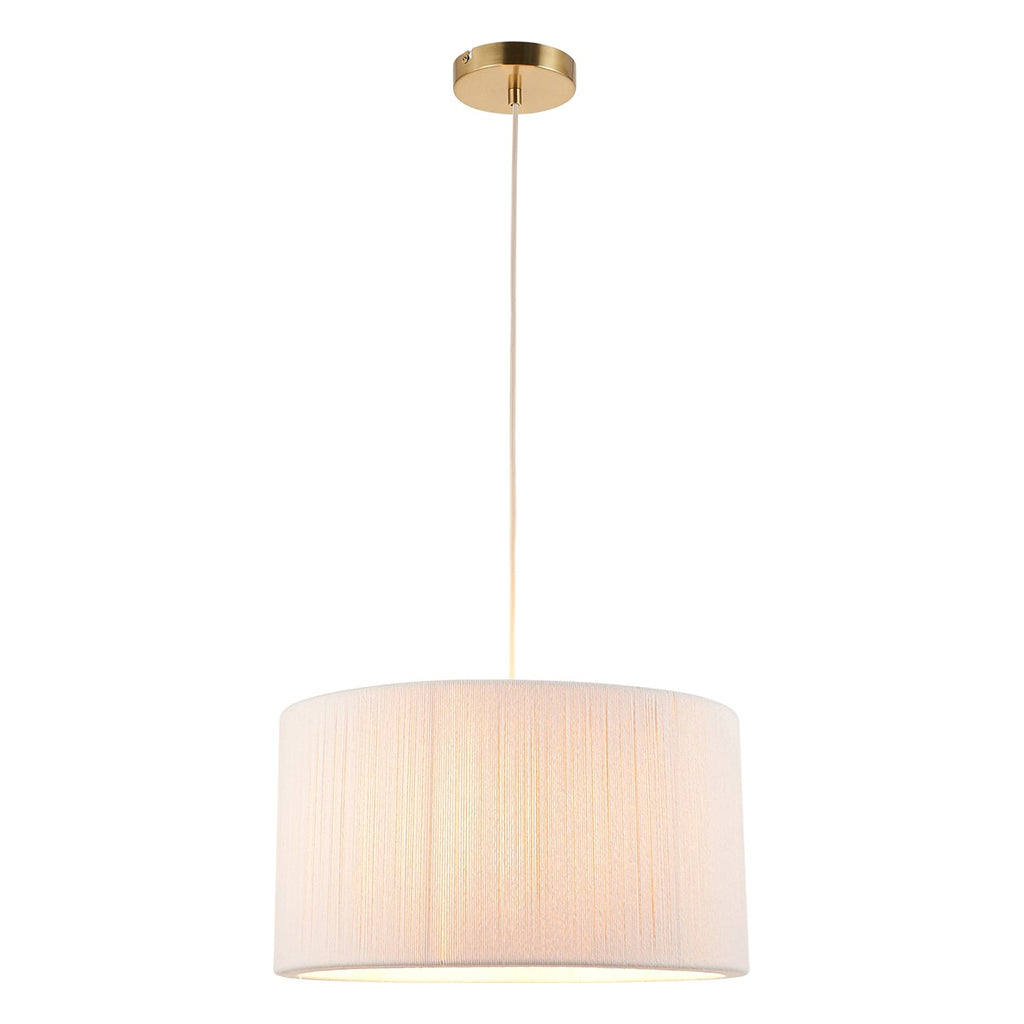 Endon Noah Pendant Light in Brushed Brass with Cream Cotton Shade