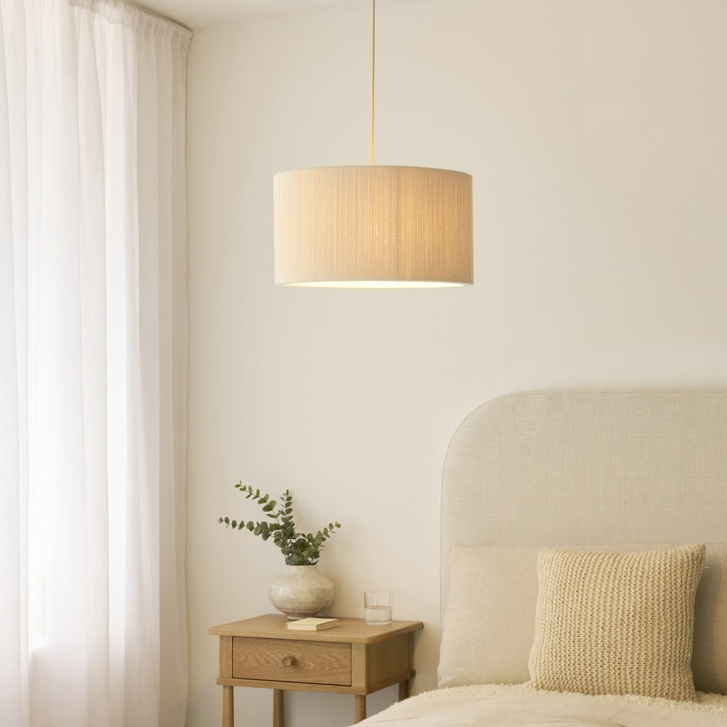 Endon Noah Pendant Light in Brushed Brass with Cream Cotton Shade