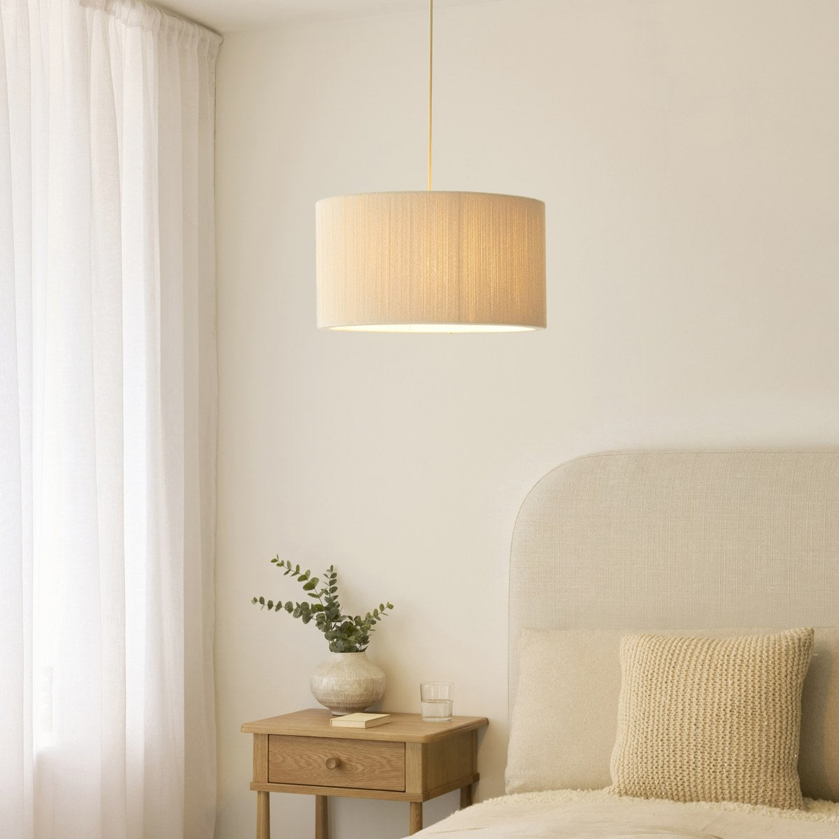 Endon Noah Pendant Light in Brushed Brass with Cream Cotton Shade