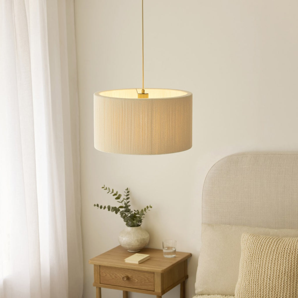 Endon Noah Pendant Light in Brushed Brass with Cream Cotton Shade