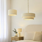 Endon Noah Pendant Light in Brushed Brass with Cream Cotton Shade
