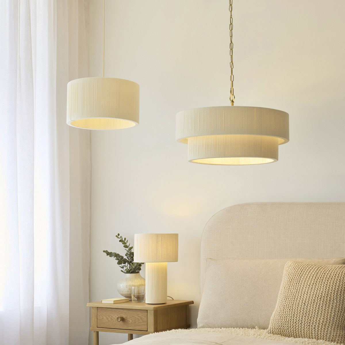 Endon Noah Pendant Light in Brushed Brass with Cream Cotton Shade