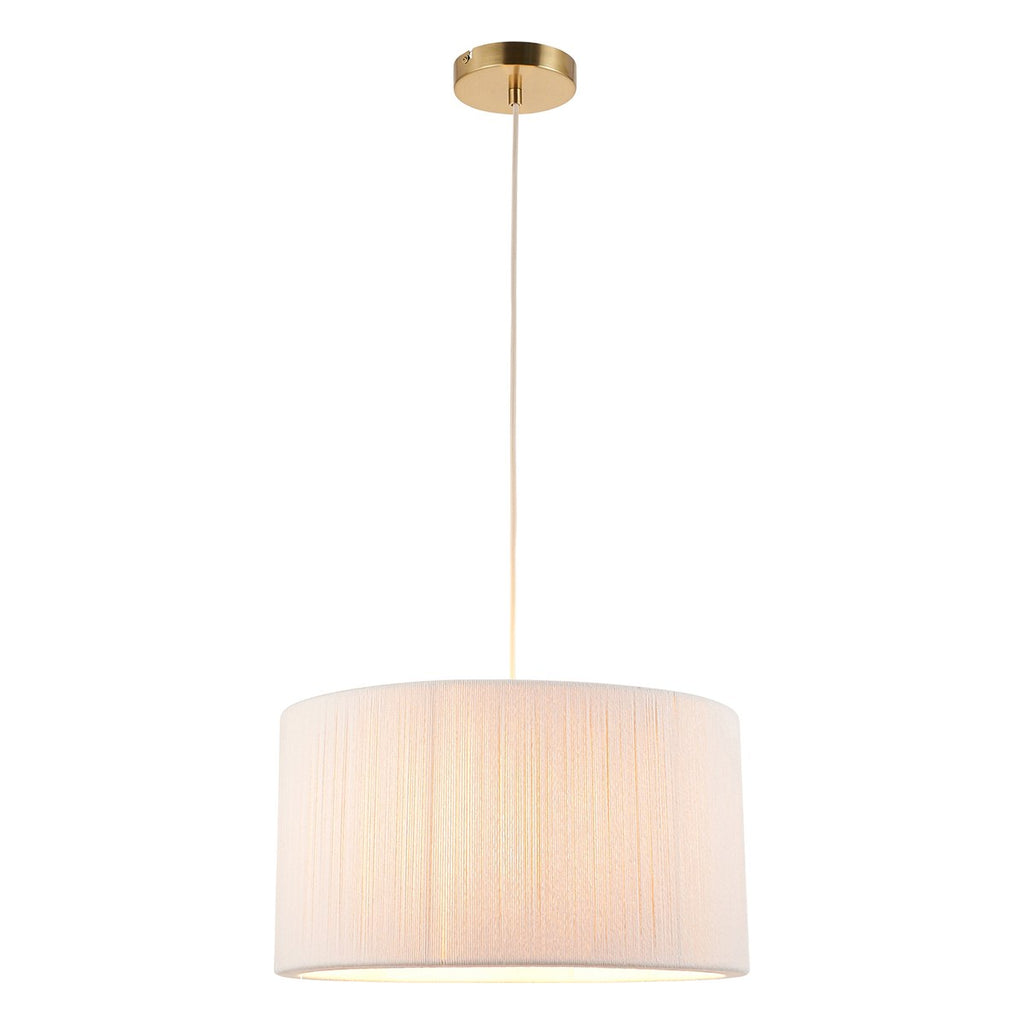 Endon Noah Pendant Light in Brushed Brass with Cream Cotton Shade