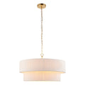 Endon Noah 5 Light Tiered Pendant Light in Brushed Brass with Cream Cotton Shade