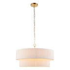 Endon Noah 5 Light Tiered Pendant Light in Brushed Brass with Cream Cotton Shade
