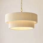 Endon Noah 5 Light Tiered Pendant Light in Brushed Brass with Cream Cotton Shade