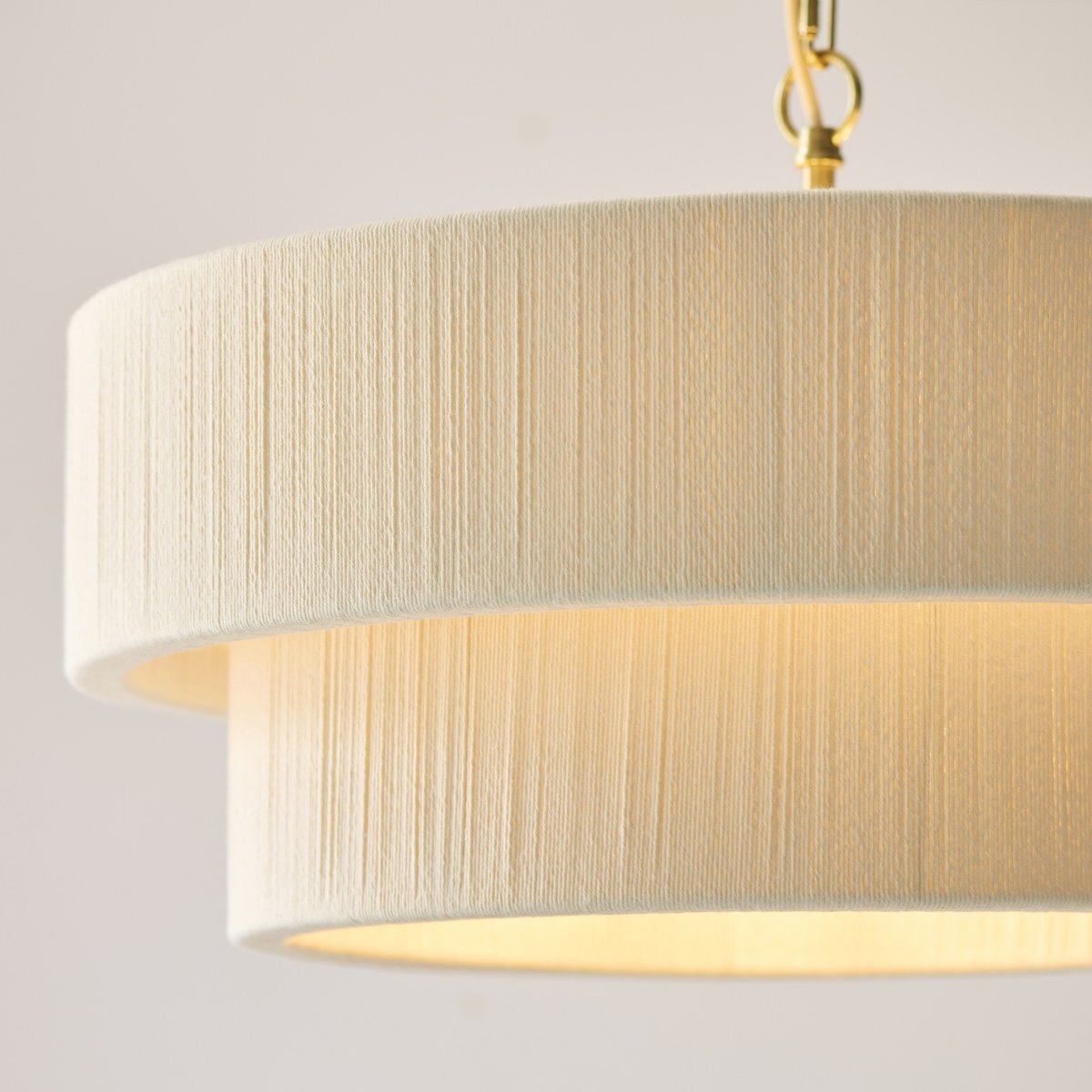 Endon Noah 5 Light Tiered Pendant Light in Brushed Brass with Cream Cotton Shade