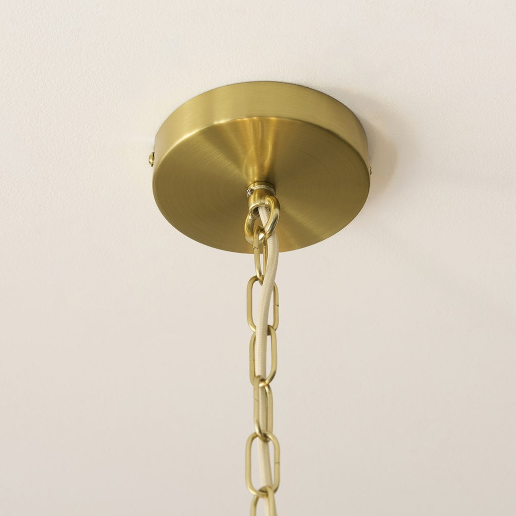 Endon Noah 5 Light Tiered Pendant Light in Brushed Brass with Cream Cotton Shade