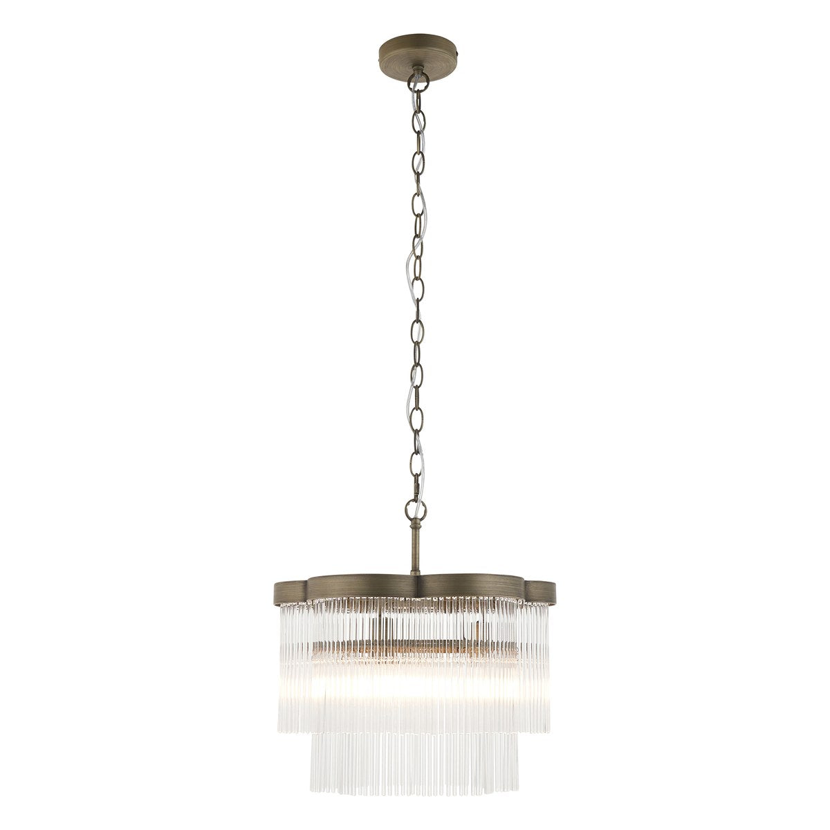 Endon Lucille 3 Light Pendant Light in Antique Brass with Clear Glass Rods