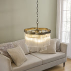 Endon Lucille 3 Light Pendant Light in Antique Brass with Clear Glass Rods