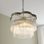 Endon Lucille 3 Light Pendant Light in Antique Brass with Clear Glass Rods