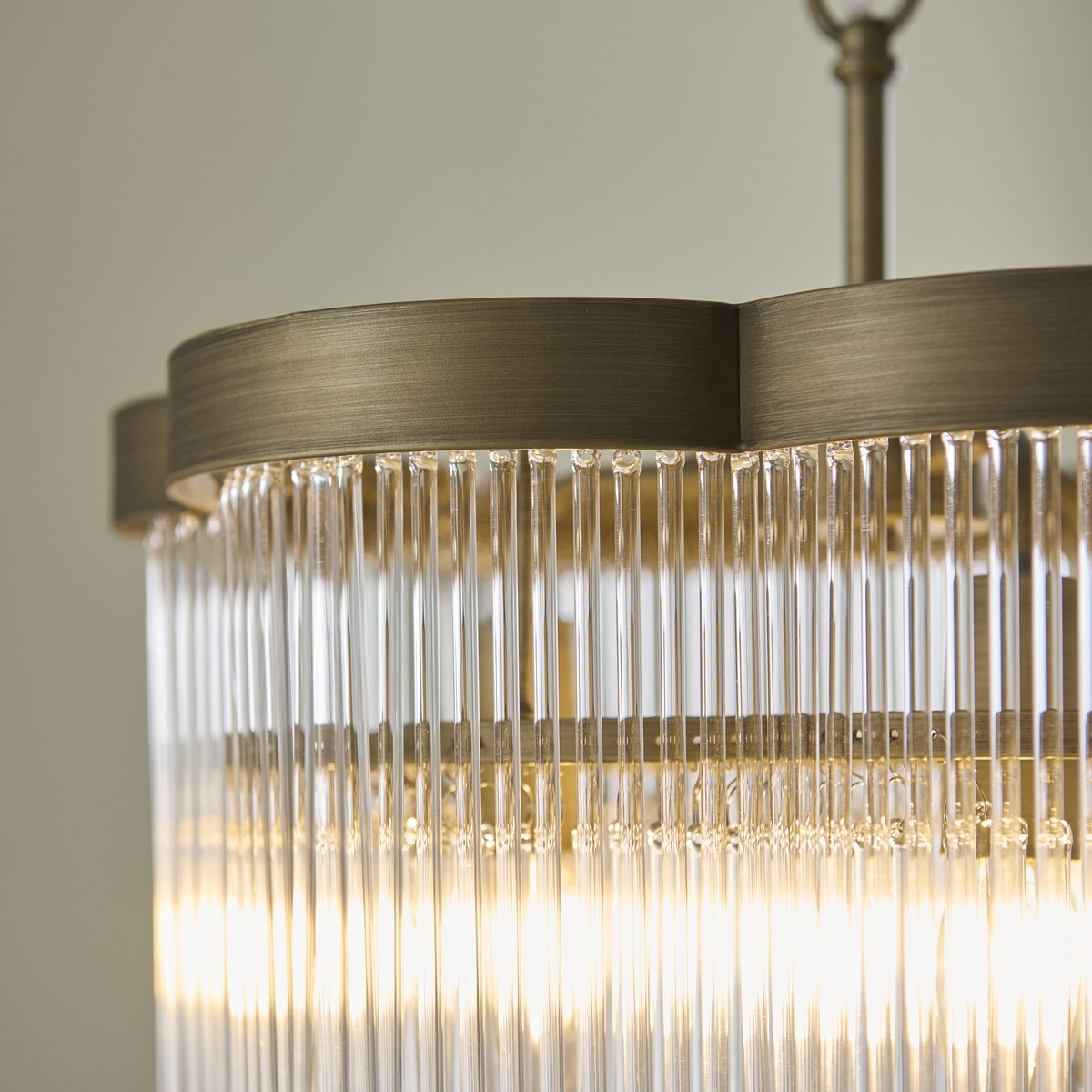 Endon Lucille 3 Light Pendant Light in Antique Brass with Clear Glass Rods