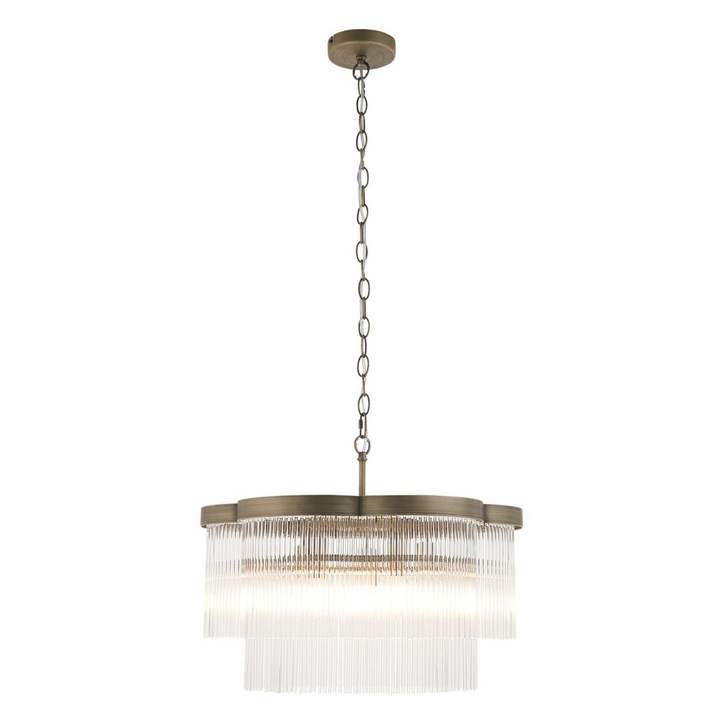 Endon Lucille 5 Light Pendant Light in Antique Brass with Clear Glass Rods