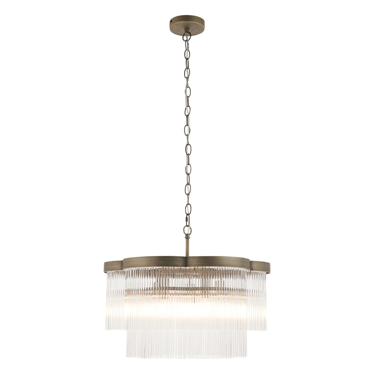 Endon Lucille 5 Light Pendant Light in Antique Brass with Clear Glass Rods