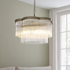 Endon Lucille 5 Light Pendant Light in Antique Brass with Clear Glass Rods