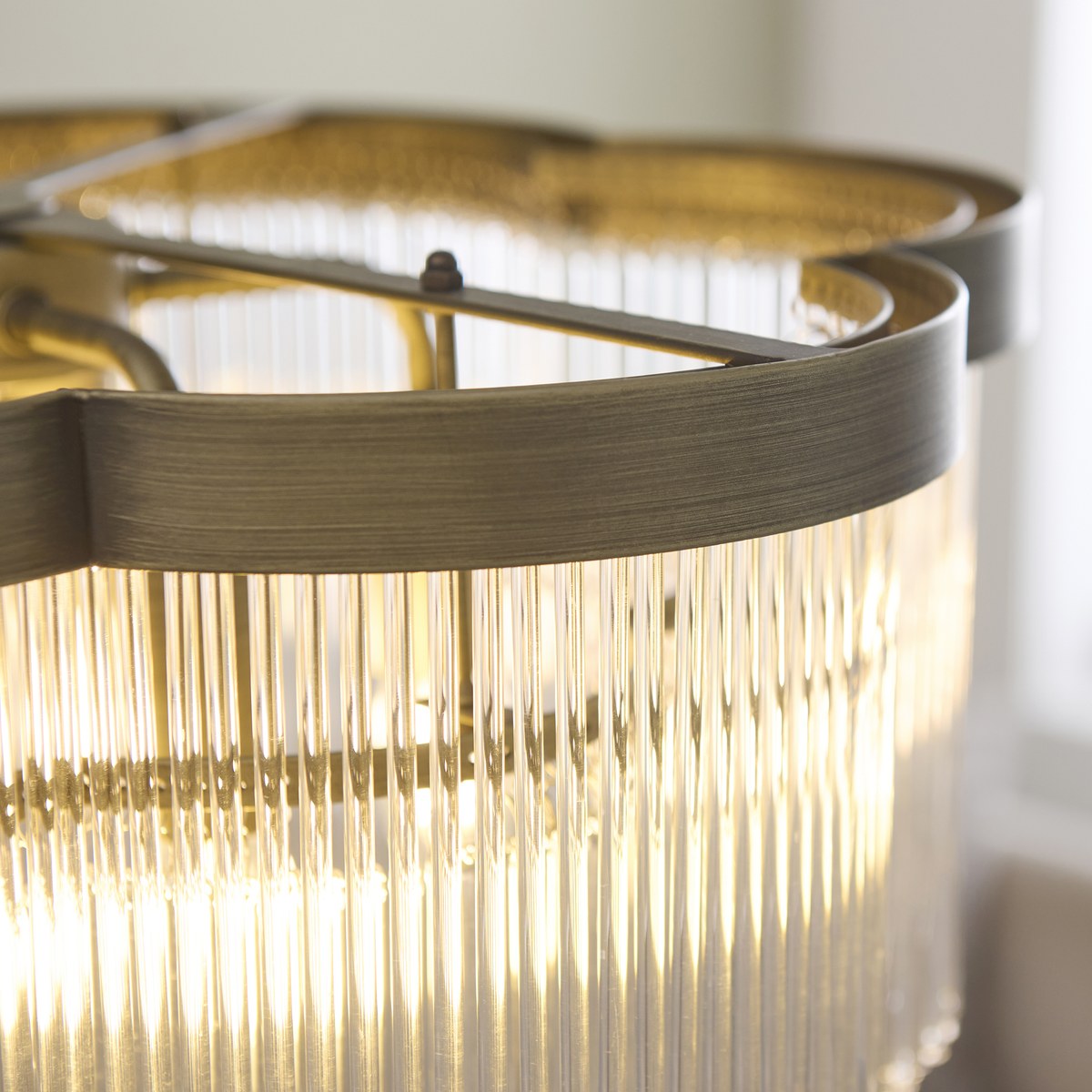 Endon Lucille 5 Light Pendant Light in Antique Brass with Clear Glass Rods