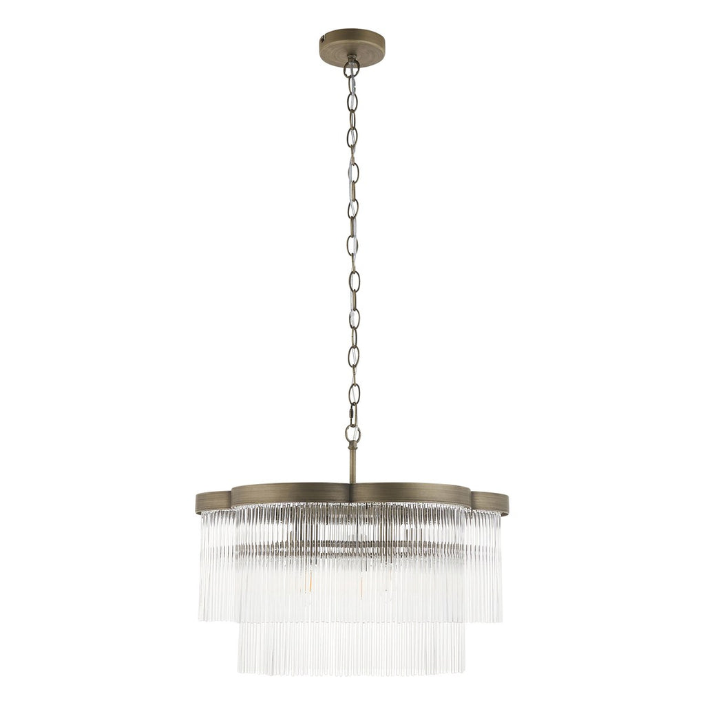 Endon Lucille 5 Light Pendant Light in Antique Brass with Clear Glass Rods