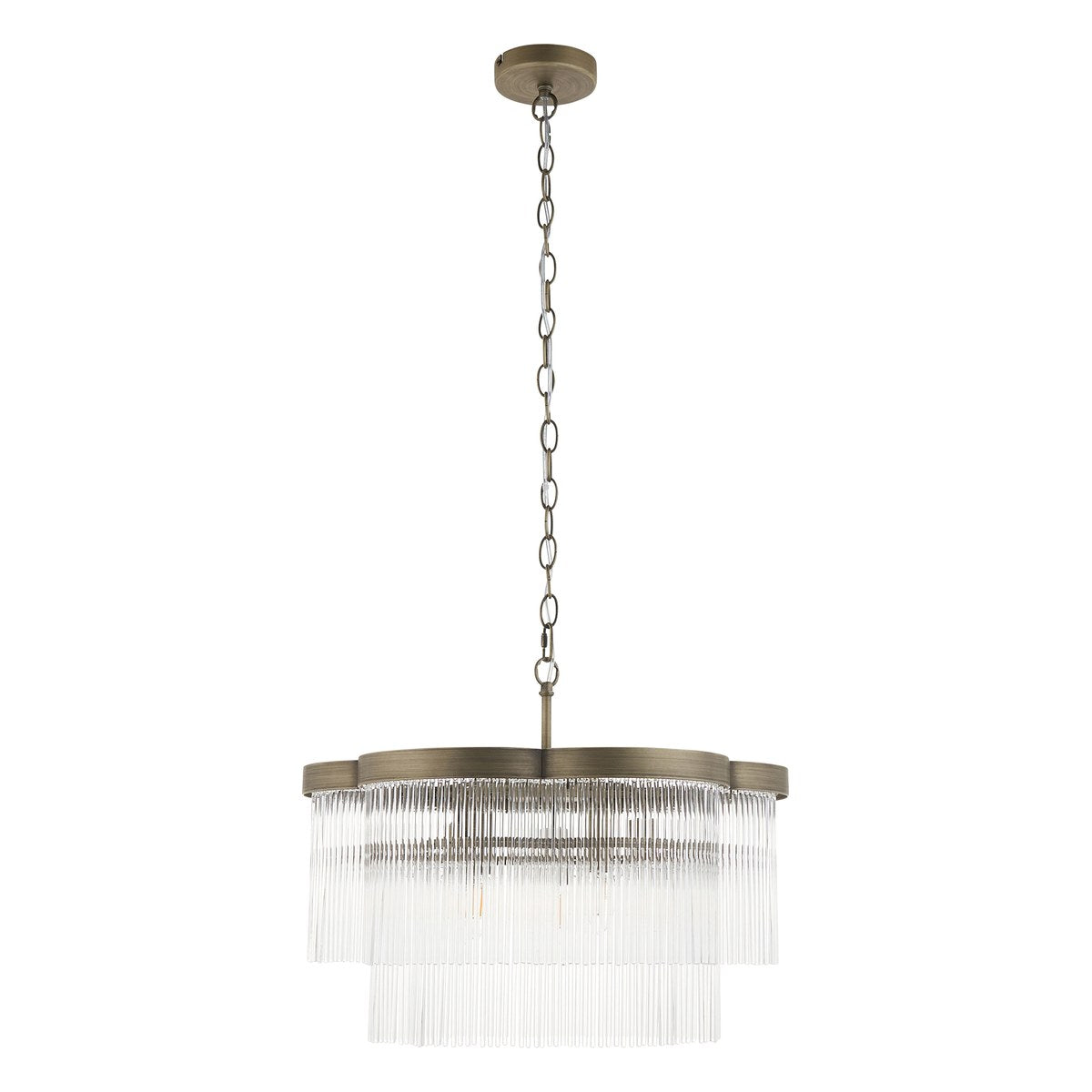 Endon Lucille 5 Light Pendant Light in Antique Brass with Clear Glass Rods