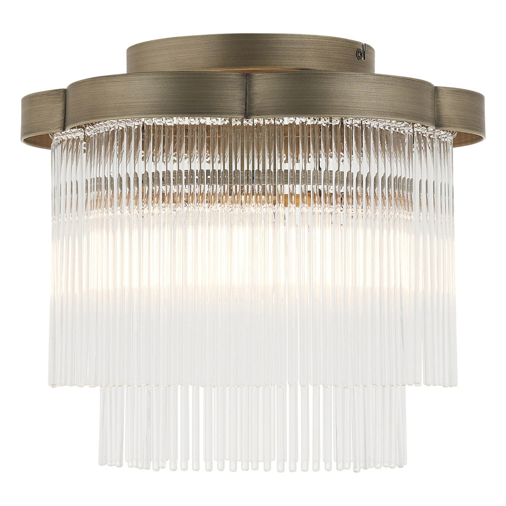 Endon Lucille Flush Ceiling Light in Antique Brass with Clear Glass Rods