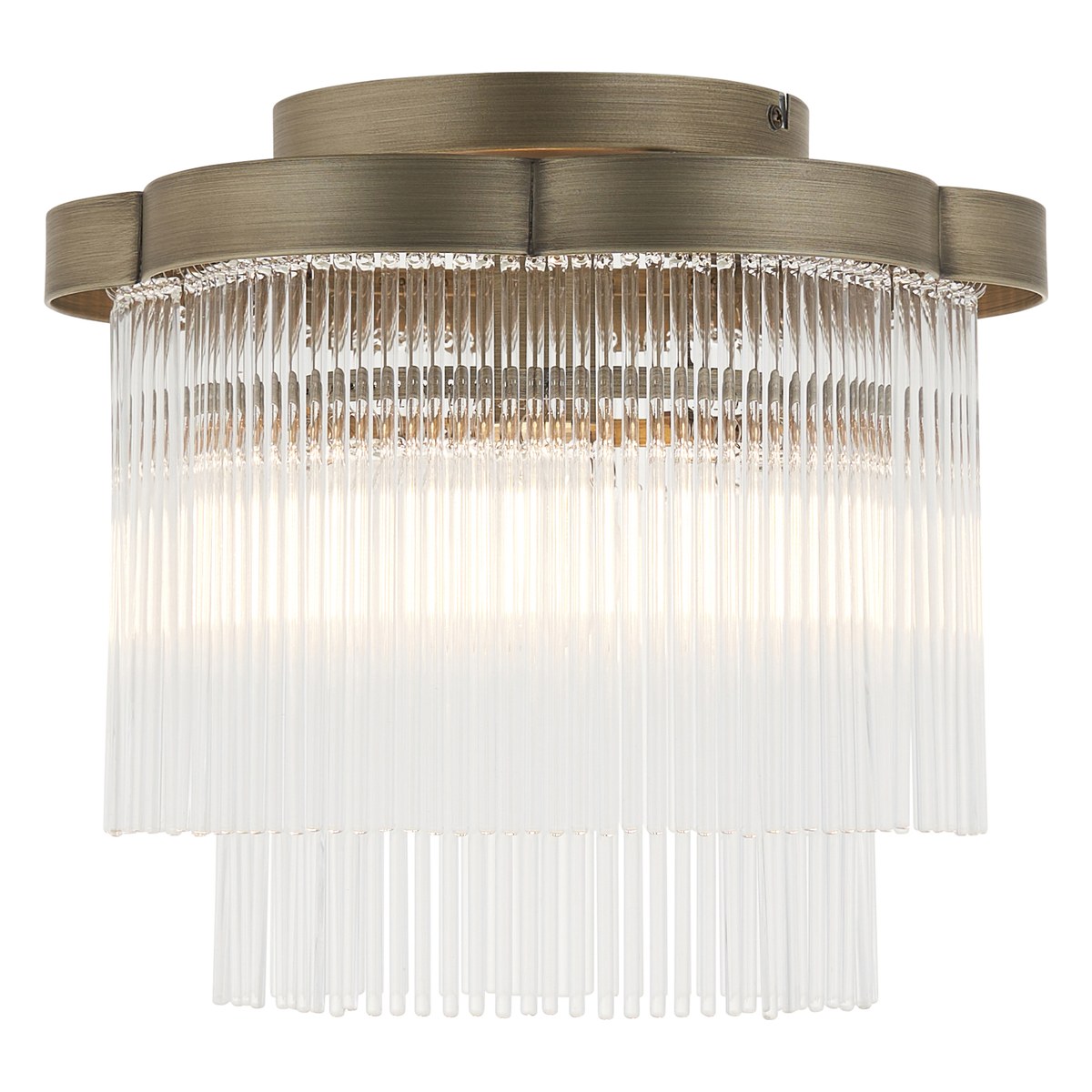 Endon Lucille Flush Ceiling Light in Antique Brass with Clear Glass Rods