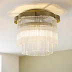 Endon Lucille Flush Ceiling Light in Antique Brass with Clear Glass Rods