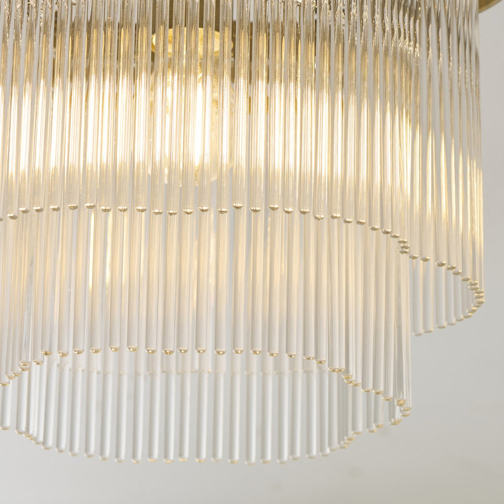 Endon Lucille Flush Ceiling Light in Antique Brass with Clear Glass Rods