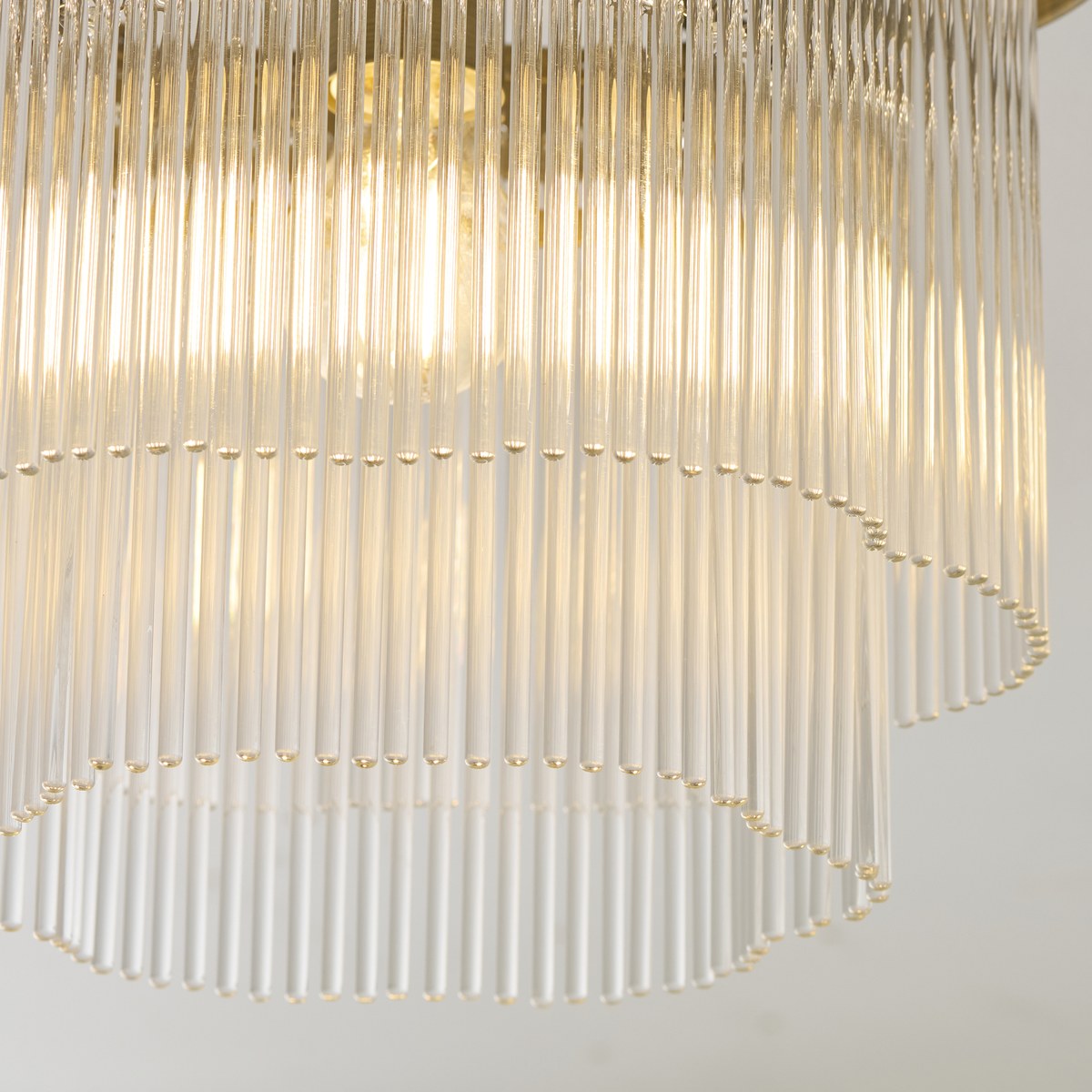 Endon Lucille Flush Ceiling Light in Antique Brass with Clear Glass Rods