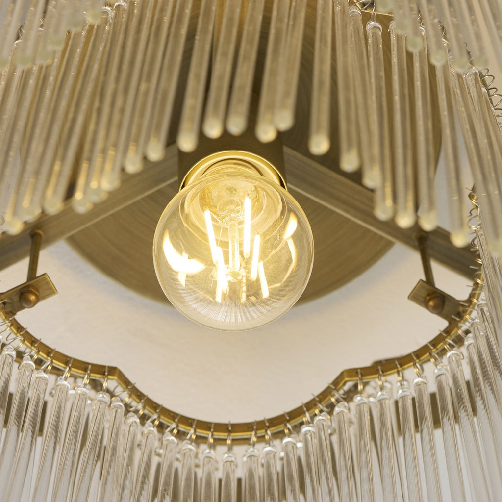 Endon Lucille Flush Ceiling Light in Antique Brass with Clear Glass Rods