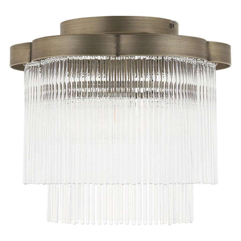 Endon Lucille Flush Ceiling Light in Antique Brass with Clear Glass Rods
