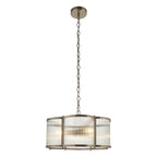 Endon Ridgeton Scallop 3 Light Pendant Light in Antique Brass with Clear Ribbed Glass