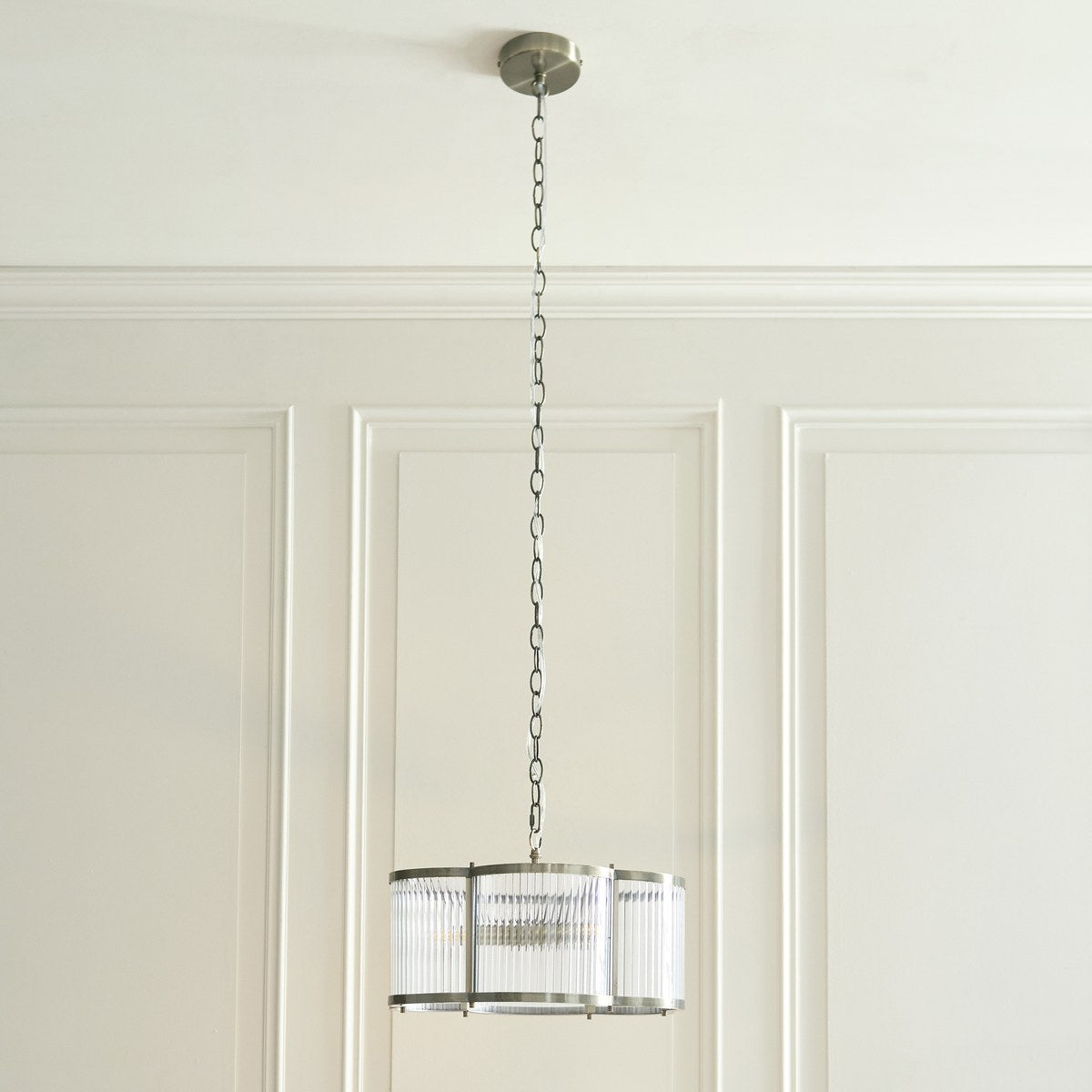 Endon Ridgeton Scallop 3 Light Pendant Light in Antique Brass with Clear Ribbed Glass
