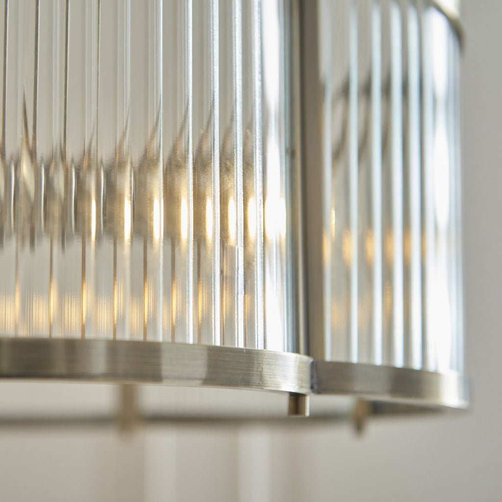 Endon Ridgeton Scallop 3 Light Pendant Light in Antique Brass with Clear Ribbed Glass