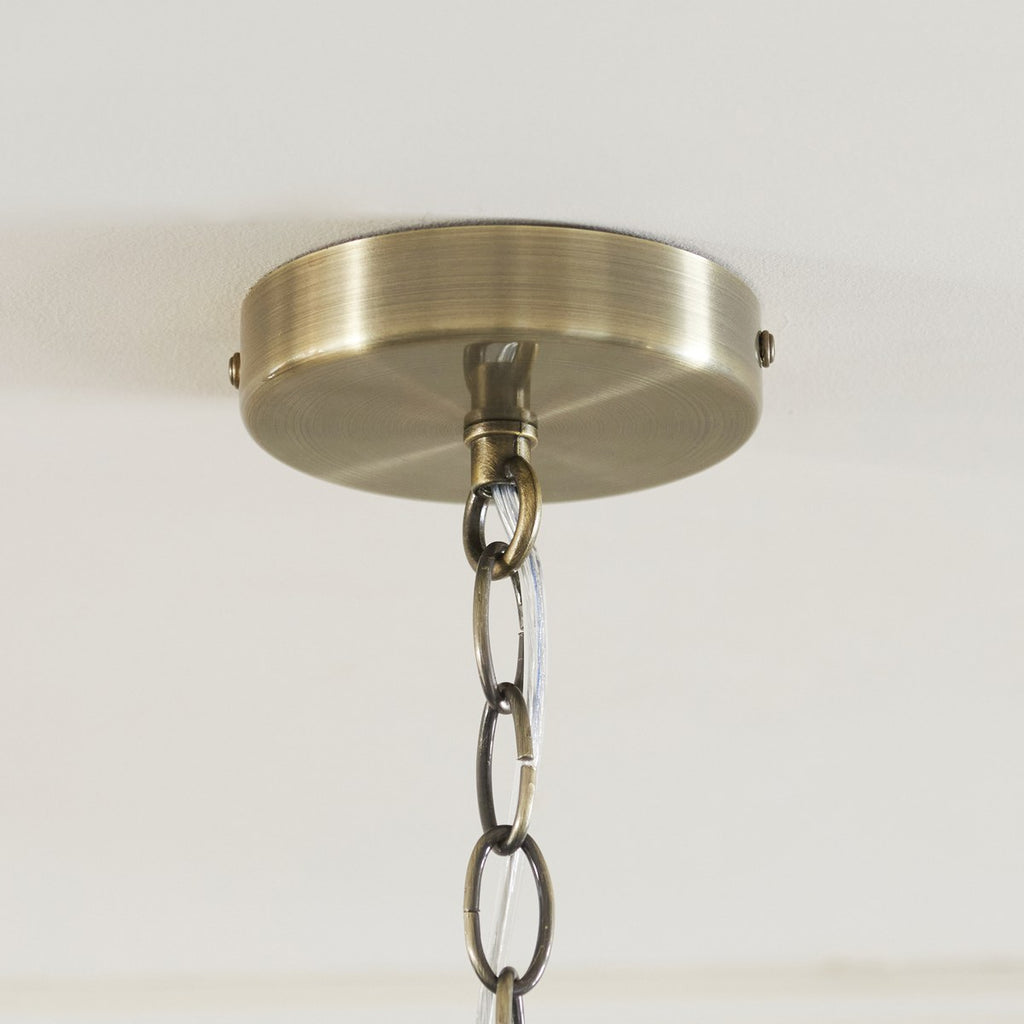 Endon Ridgeton Scallop 3 Light Pendant Light in Antique Brass with Clear Ribbed Glass
