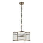 Endon Ridgeton Scallop 3 Light Pendant Light in Antique Brass with Clear Ribbed Glass