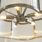 Endon Ridgeton Scallop 5 Light Pendant Light in Antique Brass with Clear Ribbed Glass