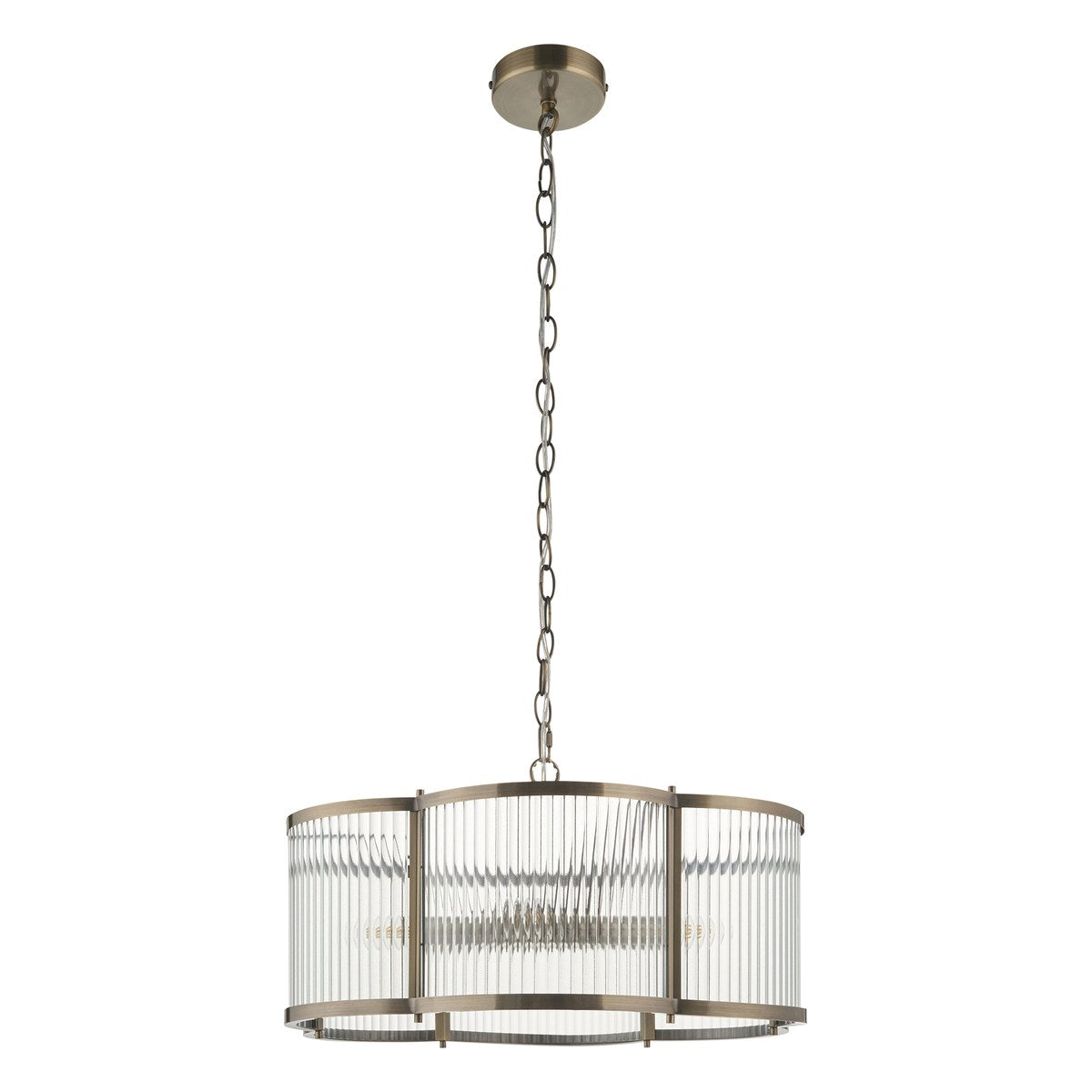 Endon Ridgeton Scallop 5 Light Pendant Light in Antique Brass with Clear Ribbed Glass
