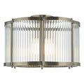 Endon Ridgeton Scallop Flush Ceiling Light in Antique Brass with Clear Ribbed Glass