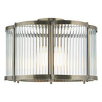 Endon Ridgeton Scallop Flush Ceiling Light in Antique Brass with Clear Ribbed Glass