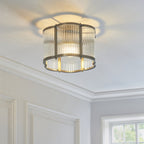 Endon Ridgeton Scallop Flush Ceiling Light in Antique Brass with Clear Ribbed Glass