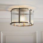 Endon Ridgeton Scallop Flush Ceiling Light in Antique Brass with Clear Ribbed Glass
