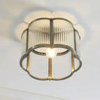 Endon Ridgeton Scallop Flush Ceiling Light in Antique Brass with Clear Ribbed Glass