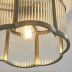 Endon Ridgeton Scallop Flush Ceiling Light in Antique Brass with Clear Ribbed Glass