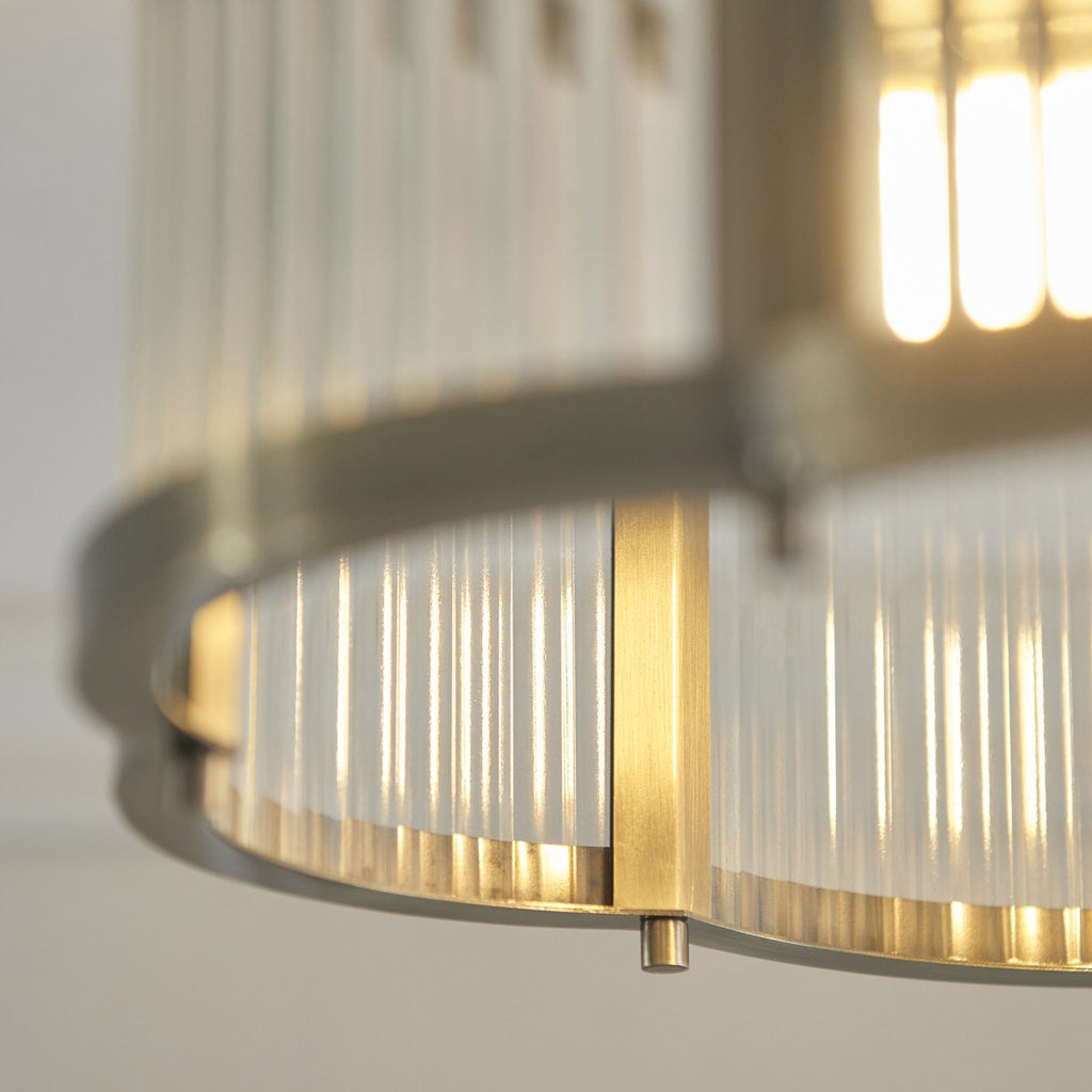 Endon Ridgeton Scallop Flush Ceiling Light in Antique Brass with Clear Ribbed Glass