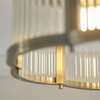 Endon Ridgeton Scallop Flush Ceiling Light in Antique Brass with Clear Ribbed Glass