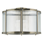 Endon Ridgeton Scallop Flush Ceiling Light in Antique Brass with Clear Ribbed Glass
