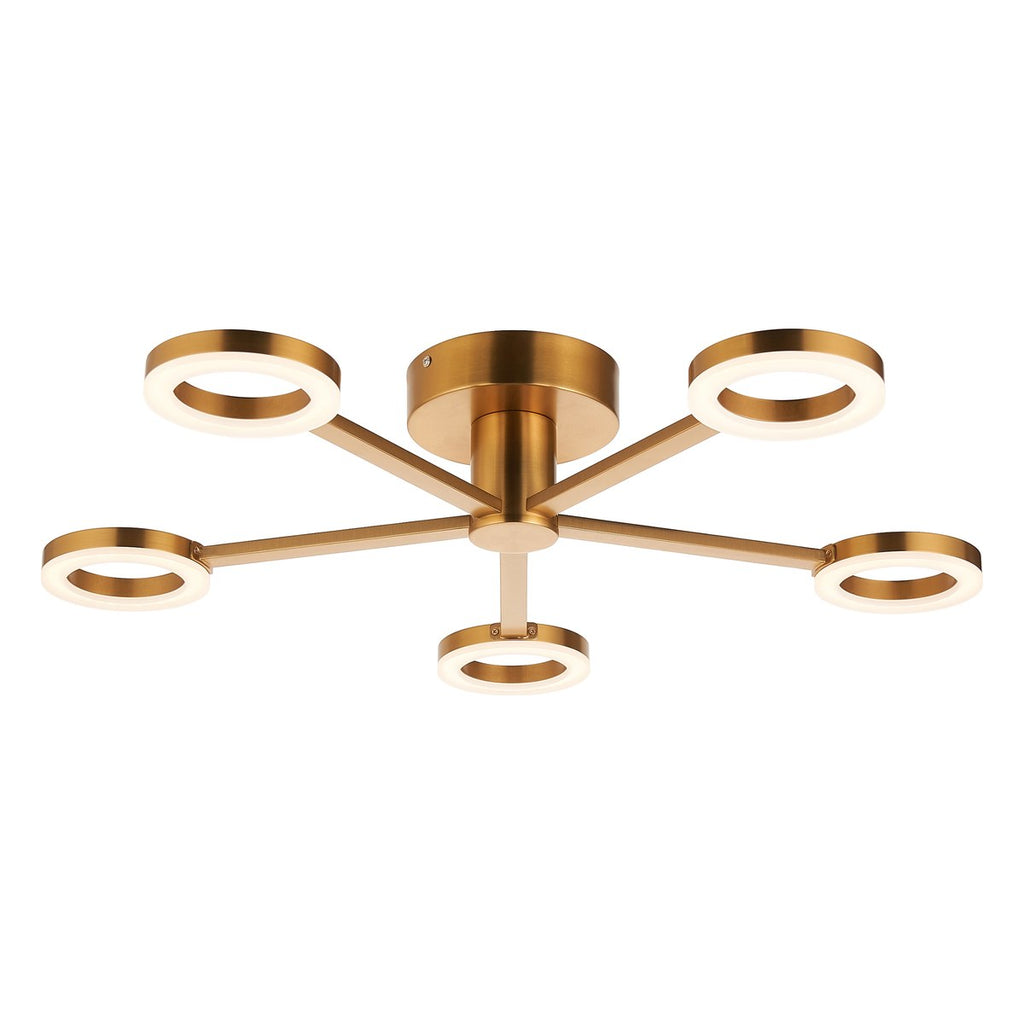 Endon Scout 5 Light Semi Flush Ceiling Light in Warm Brass