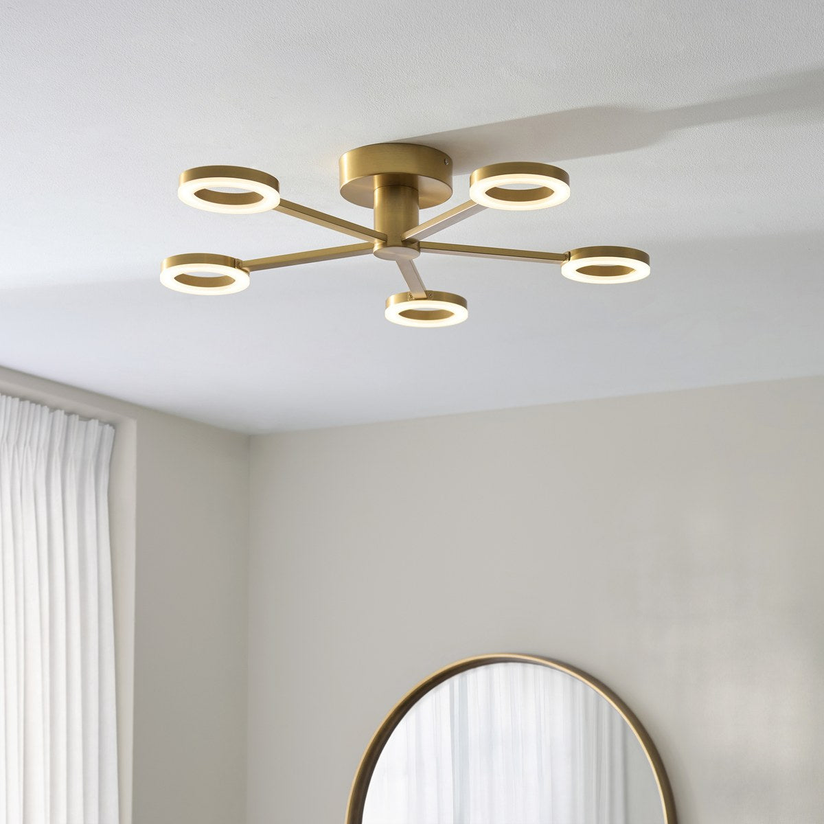 Endon Scout 5 Light Semi Flush Ceiling Light in Warm Brass