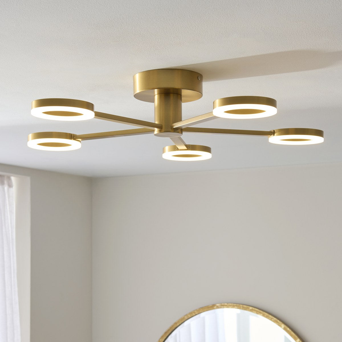 Endon Scout 5 Light Semi Flush Ceiling Light in Warm Brass