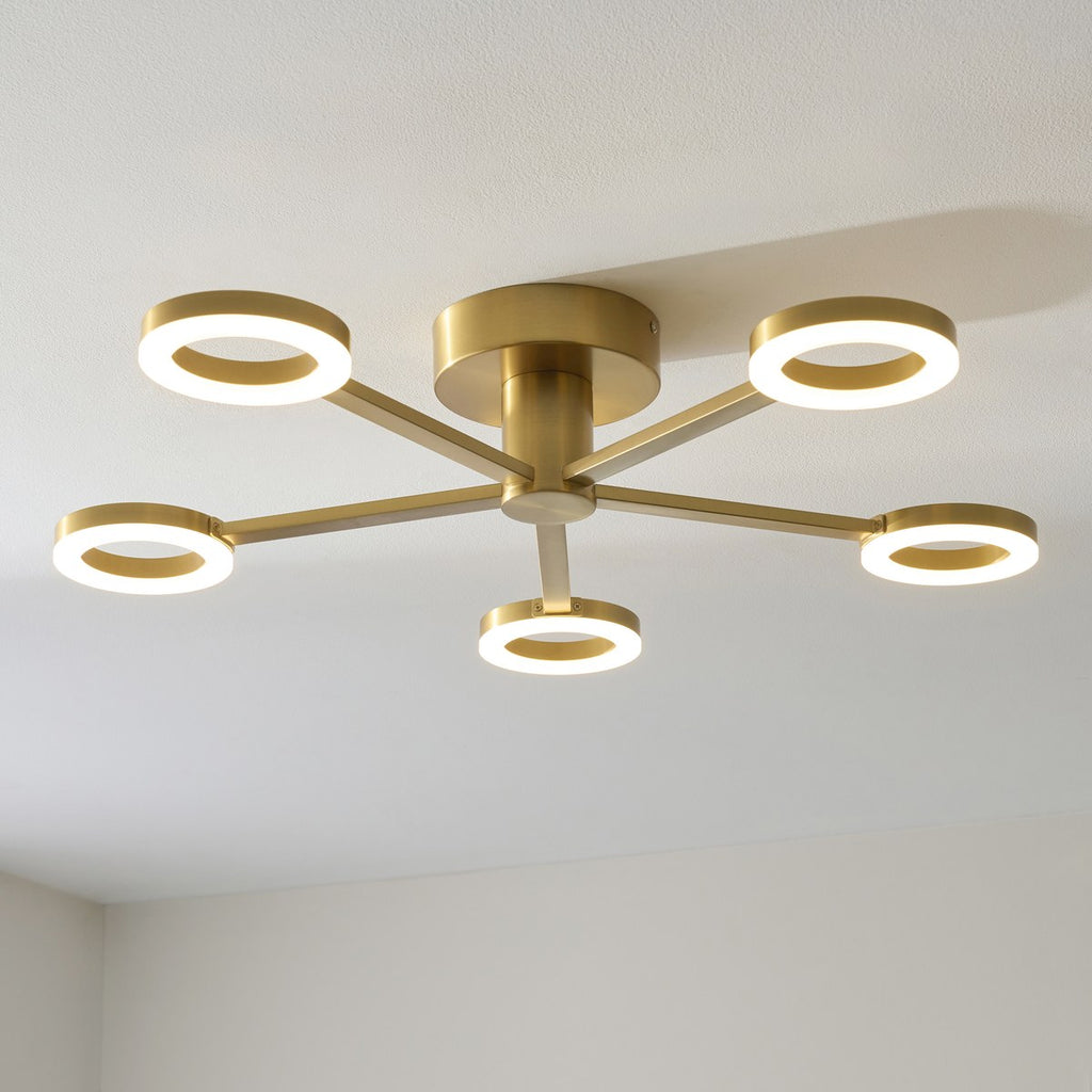 Endon Scout 5 Light Semi Flush Ceiling Light in Warm Brass